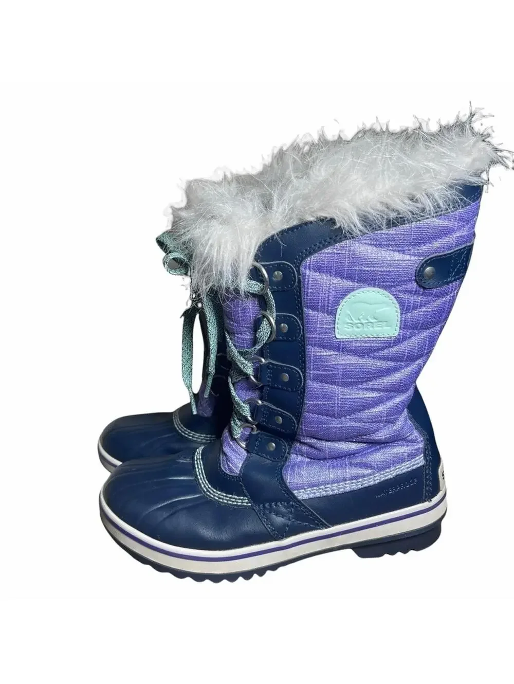 SOREL Youth Tofino II Waterproof Winter Snow Boots - Purple & Navy Blue (Size 5)